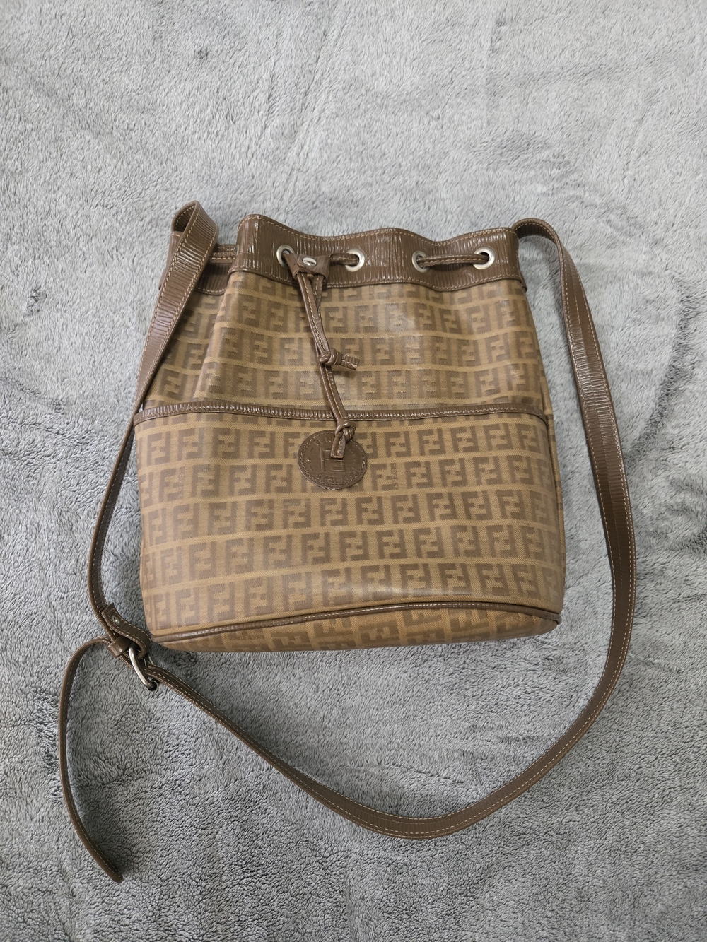 Vintage Brown Monogram Crossbody Bucket Bag